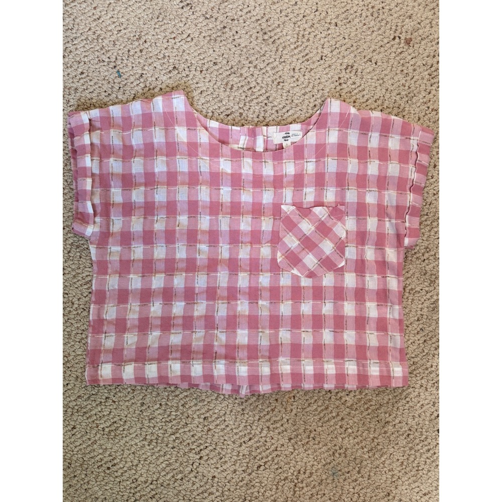 Entro Pink Gingham Cotton Boxy Top Small Cottagecore Coquette Pocket Blouse - Picture 2 of 7